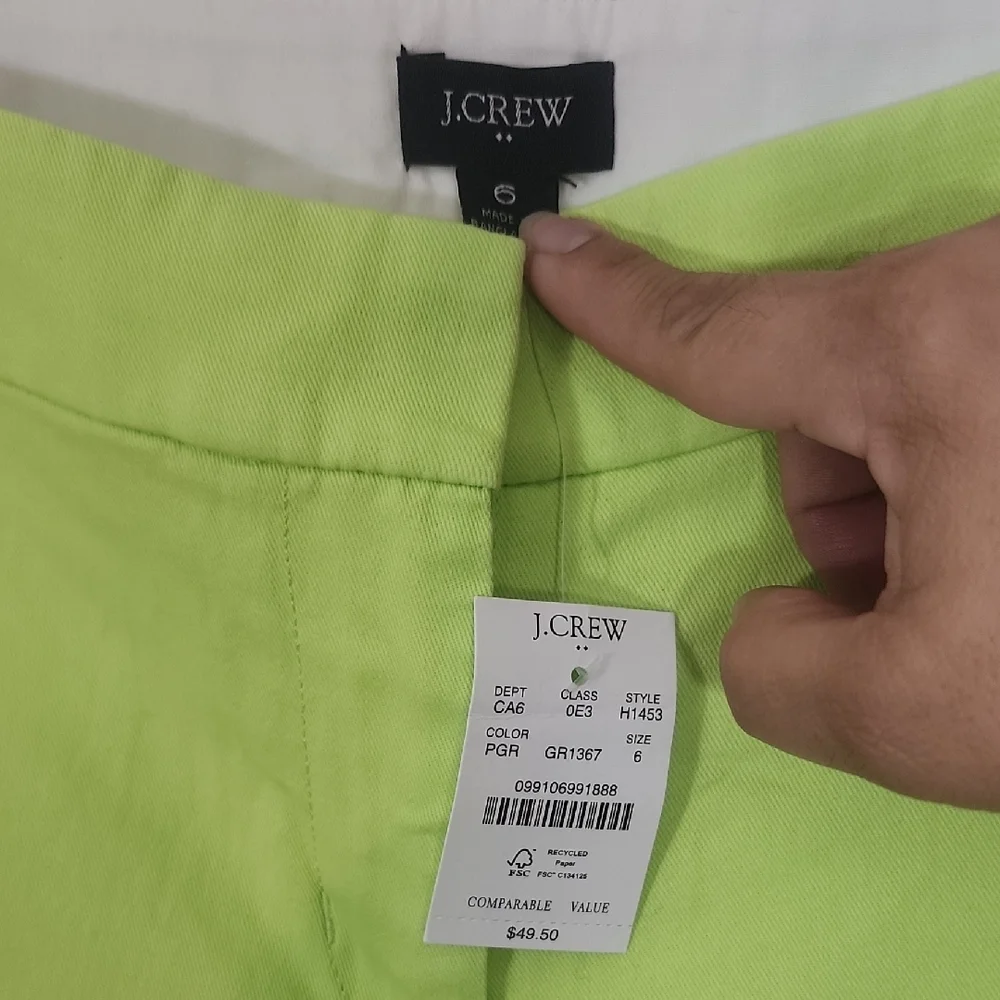 J. Crew Factory Neon Green Chino Shorts Lightweight Casual Size 6 NWT - Picture 2 of 7